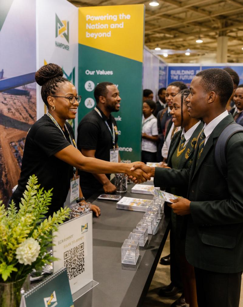 Exhibitor greeting learners at a booth