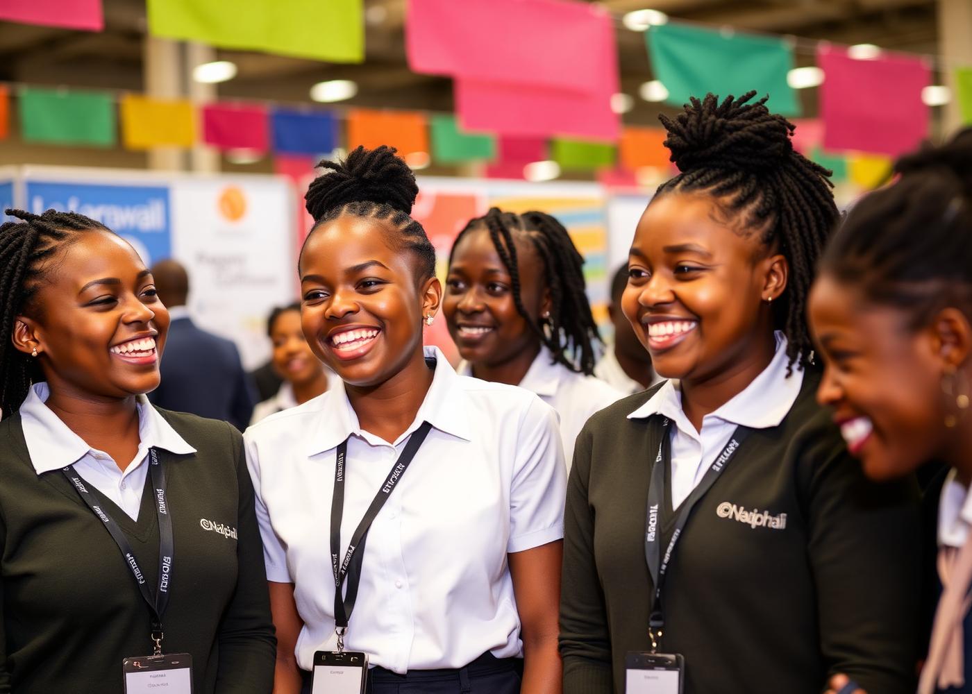 Learners laughing together at the career expo
